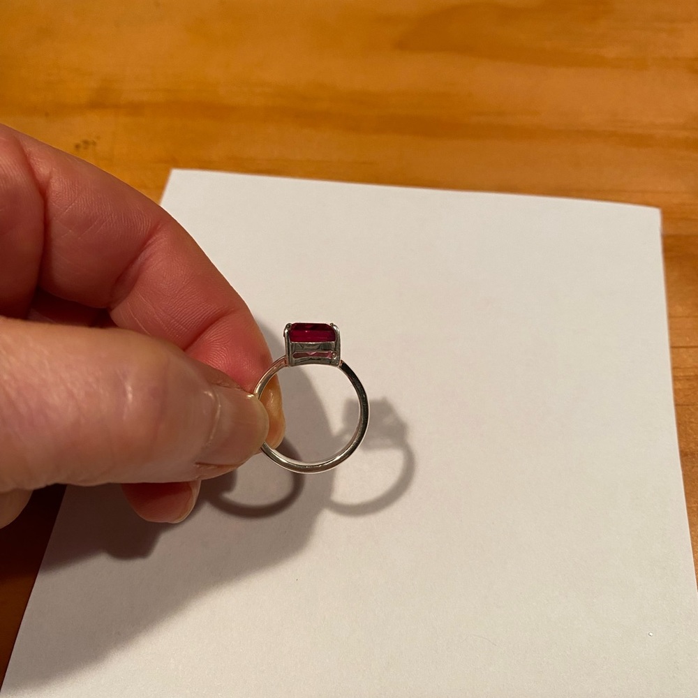 Vintage Sterling Silver Ruby Rectangle Ring - image 4